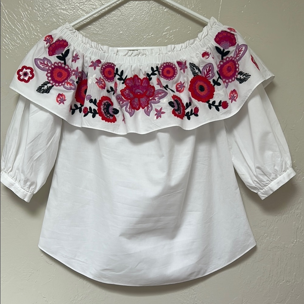Embroidered Off-Shoulder White Top